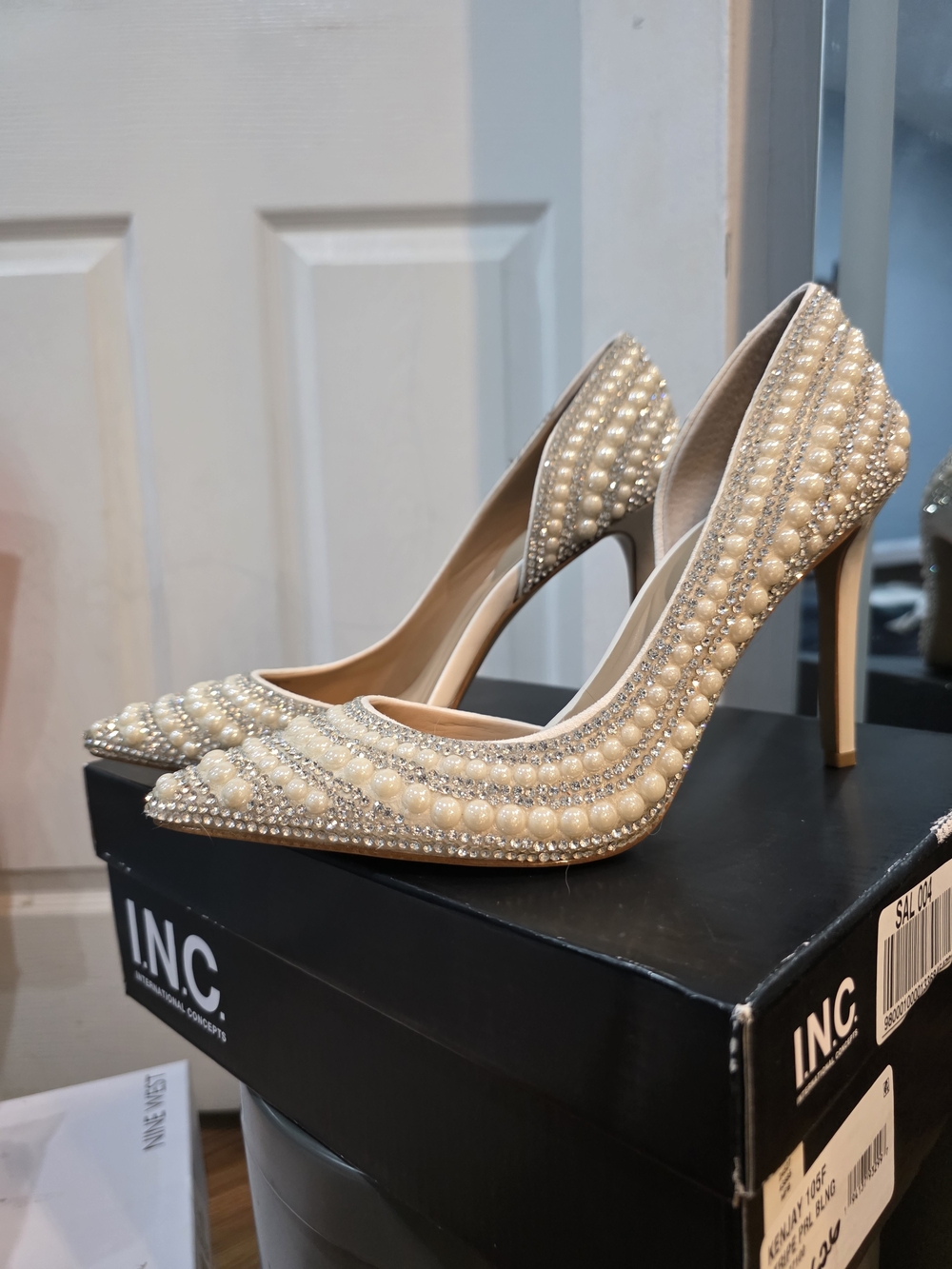 INC International Concepts Pearl-Embellished Pointed-Toe Pumps in Ivory